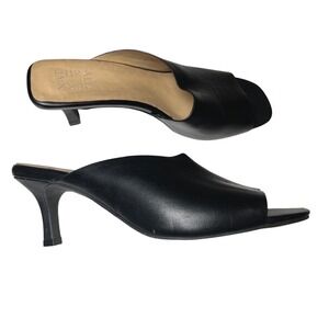 Naturalizer Stacy Square Toe Leather Mule Heels Minimalist Black Women 8M